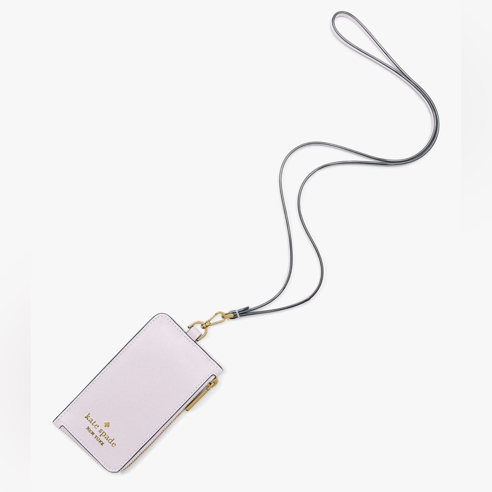 Kate Spade Madison Light Pink Saffiano Leather Card Case Lanyard
